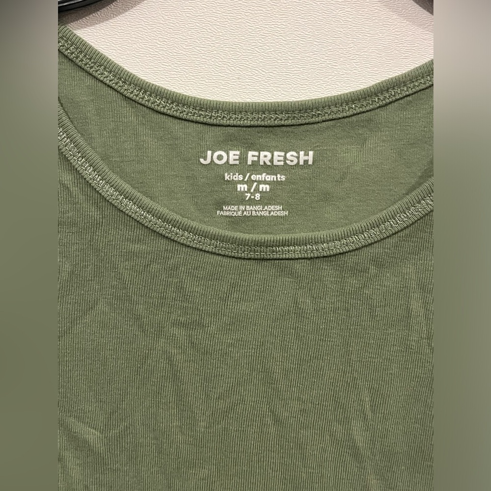 Joe Fresh Girls Olive Green Cotton Tank Top Medium 7-8 Silver Threading Edging - Picture 4 of 4